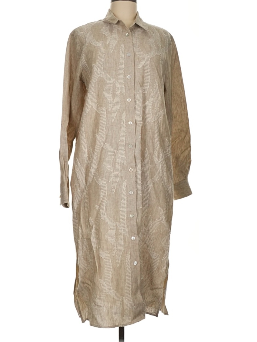 120% Lino Linen Oversized Embroidered Midi Shirt Dress Size 8 - Picture 3 of 9